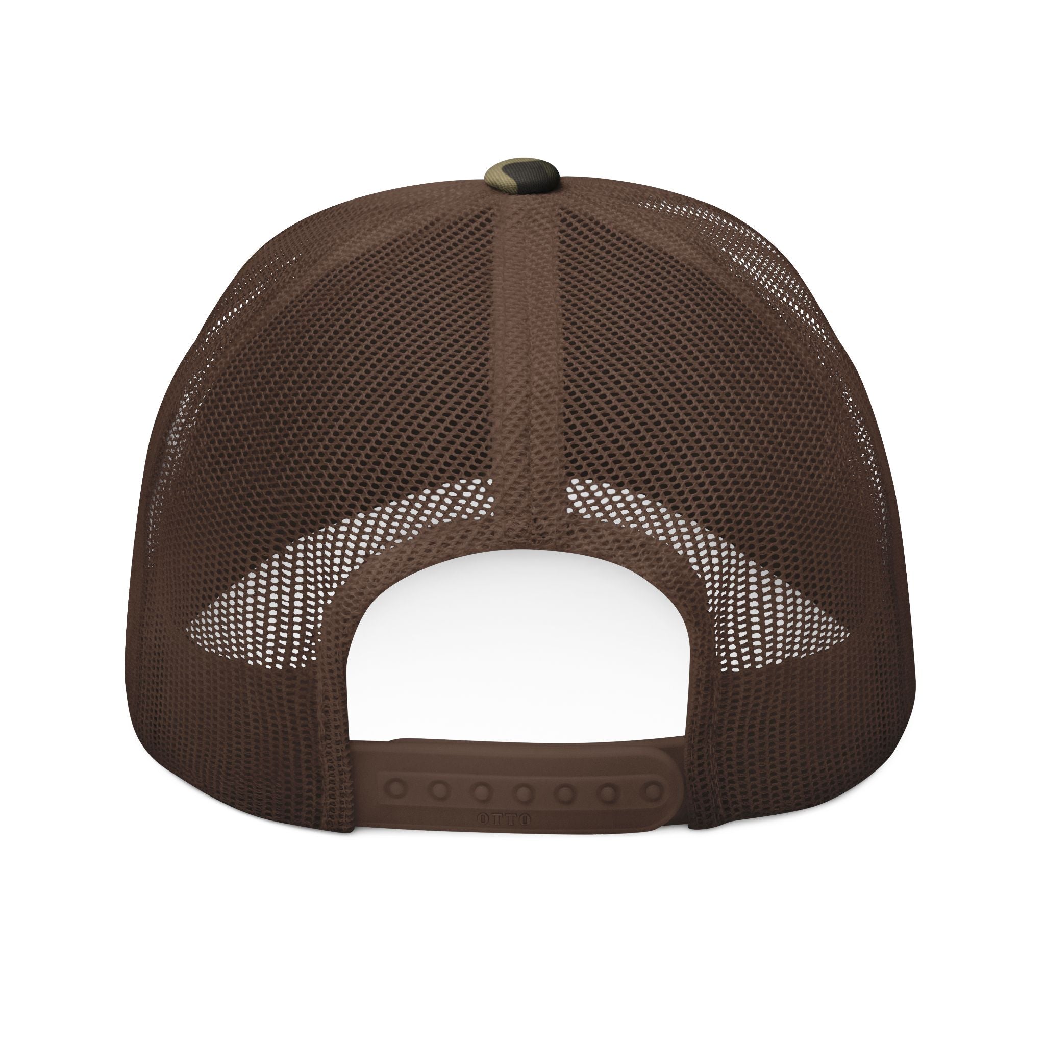 Camo Trucker Hat — Embroidered Rustic Axe Logo, Outdoor Fishing & Hunting Cap