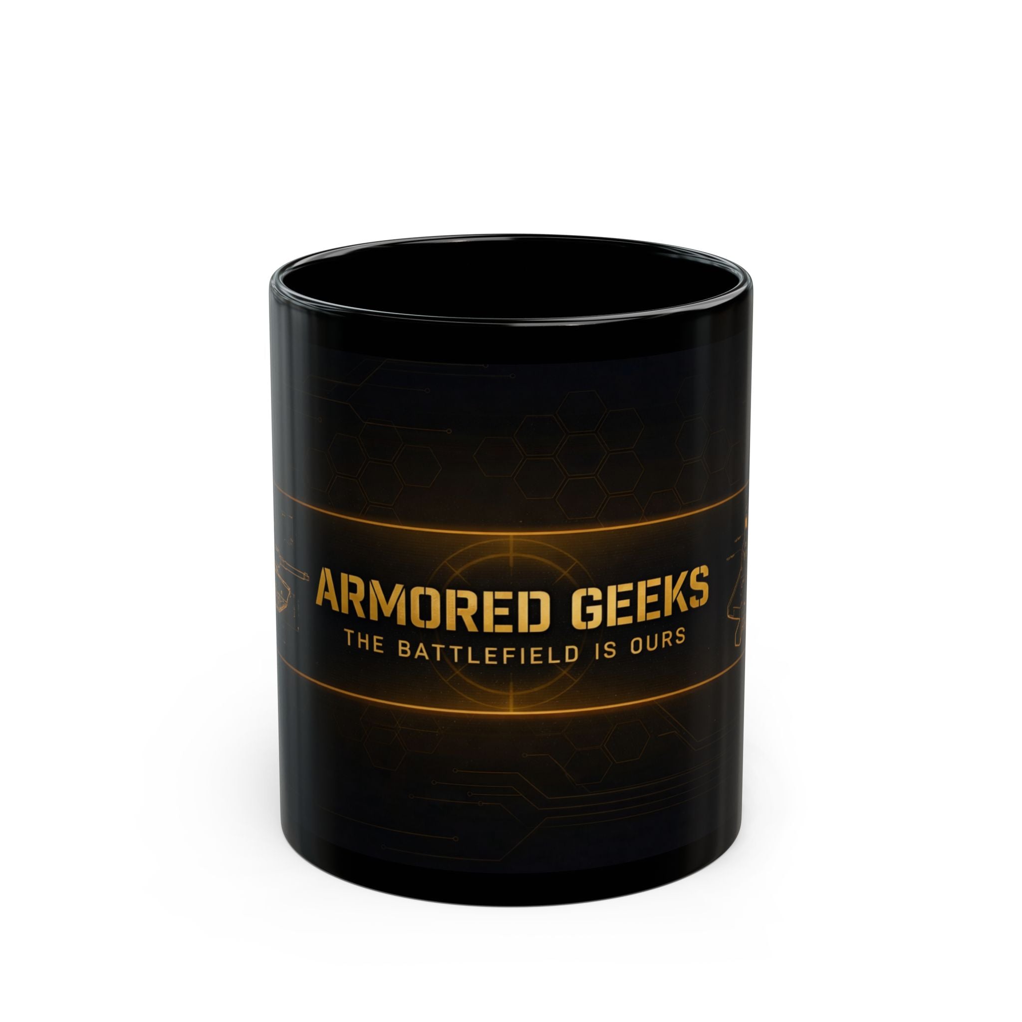 Armored Geeks Black Mug – 'The Battlefield Is Ours' Gaming & Military Theme Coffee Cup (11oz)