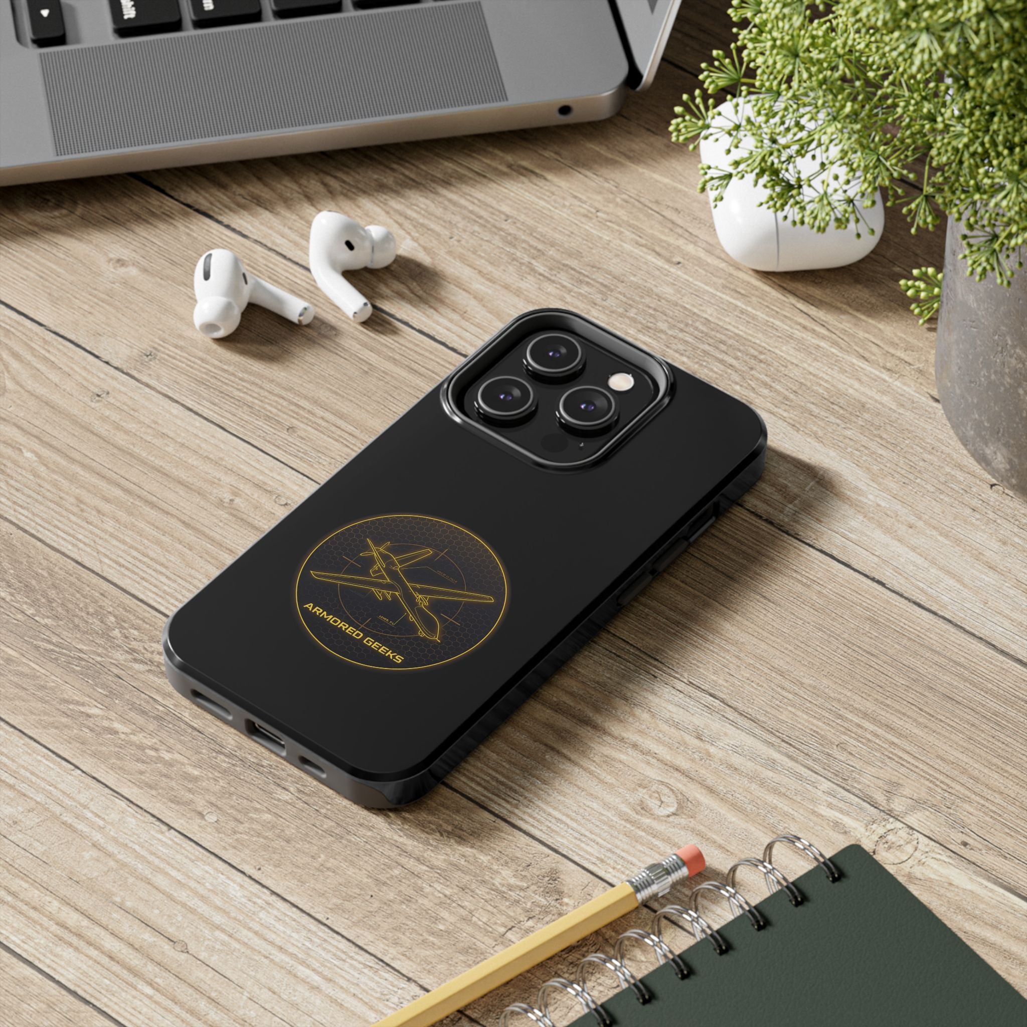 Tough Phone Case — Armored Geeks Drone Emblem (Black & Gold)