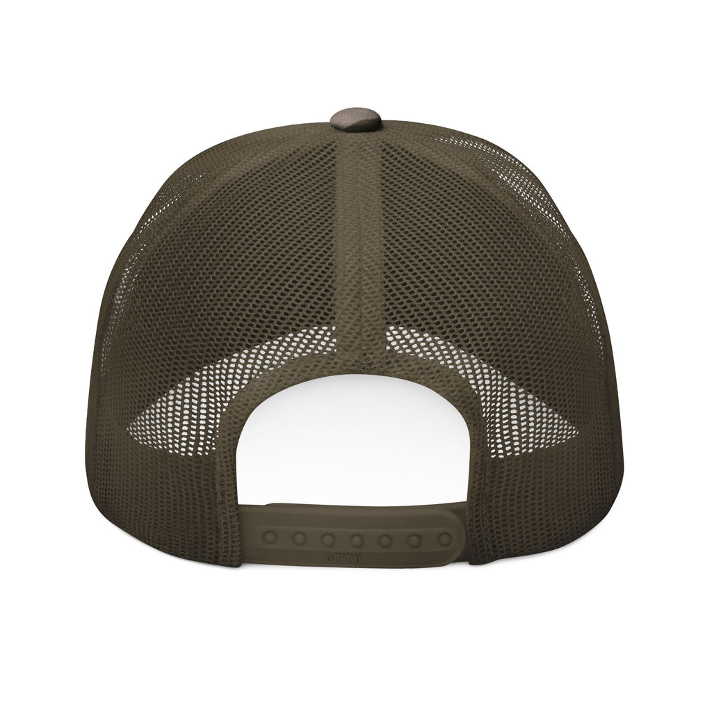 Camo Trucker Hat — Embroidered Rustic Axe Logo, Outdoor Fishing & Hunting Cap